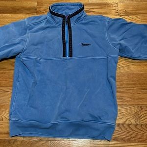 SUPREME FW18- MENS OVERDYED HALF ZIP SWEATER- BLUE- SIZE- MEDIUM
